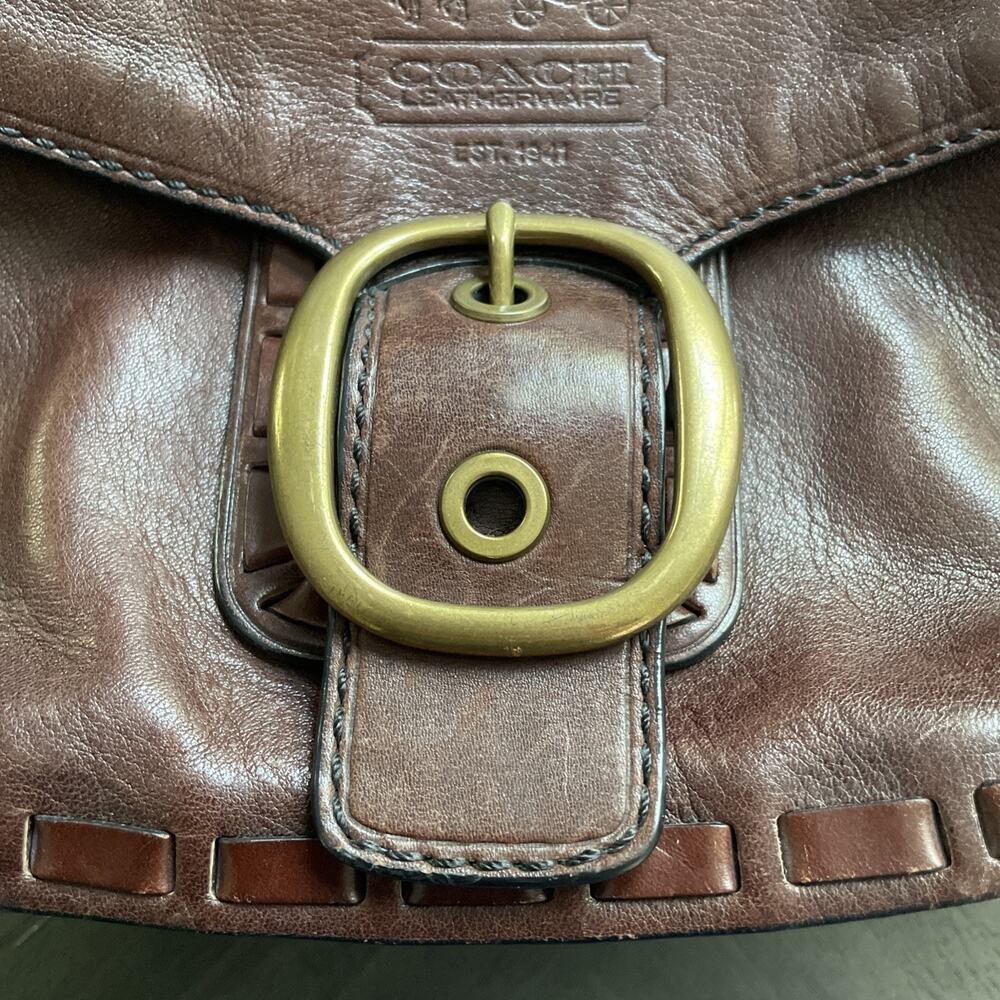 Coach Brown Leather Handbag Tattersall Flap Good Condition Rare Early 2000s - Picture 3 of 14